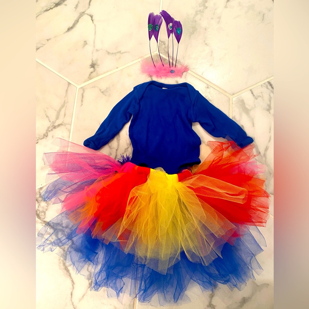 “Kevin’s baby” from the movie “Up” costume for 3-9mo. Onesie tutu and headpiece.